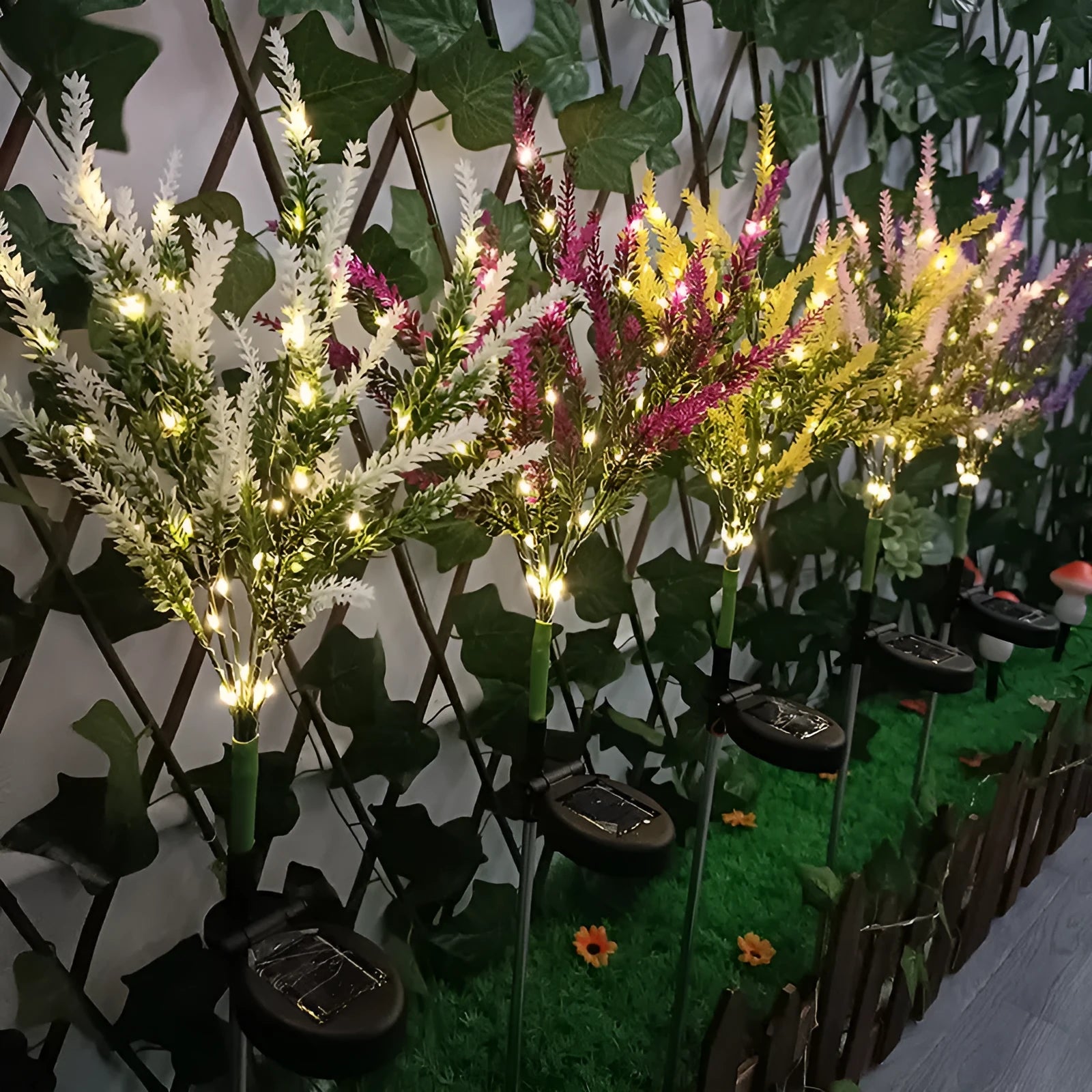 74cm solar garden light flower design with LED illumination in lavender colours
