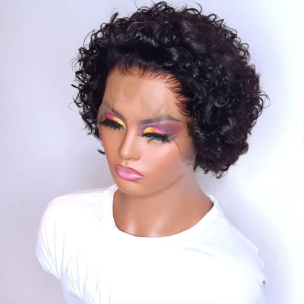 Black human hair lace cover with 13x1 colour blend in pixie wig style