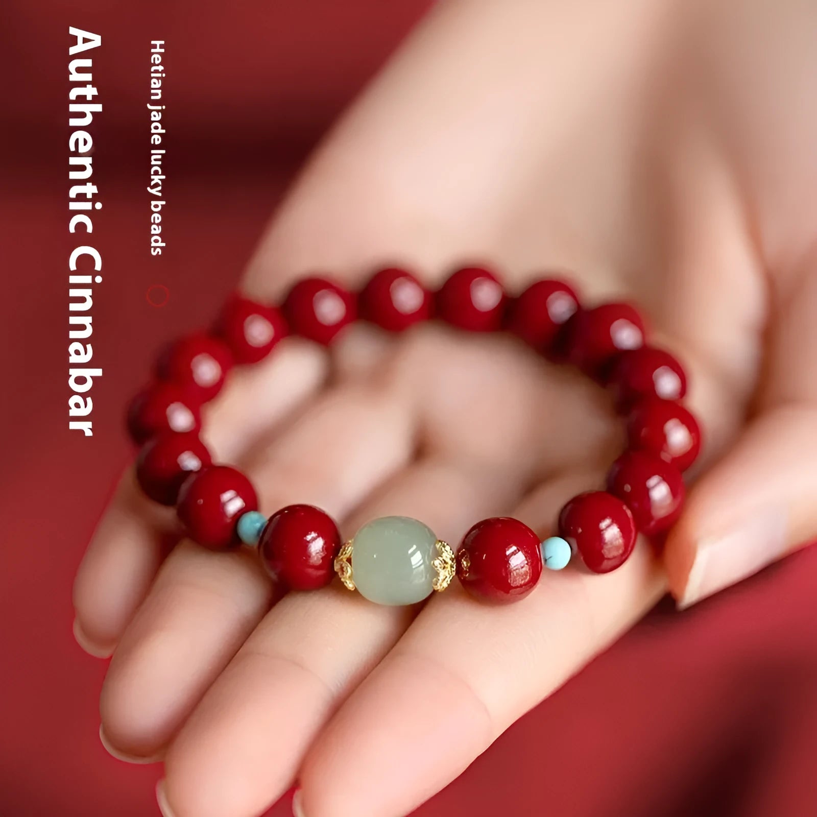 Purple gold sand cinnabar bracelet with geometric ellipse beads, shown in low and high purity content options.