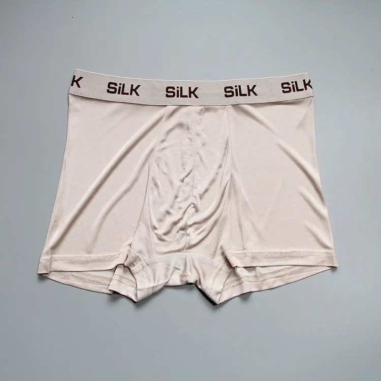 Men's loose silk shorts in navy blue, silver grey, or skin colour with mid waist design
