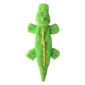 Green crocodile plush dog toy with no stuffing, for aggressive chewers with squeaker and crinkle sounds.