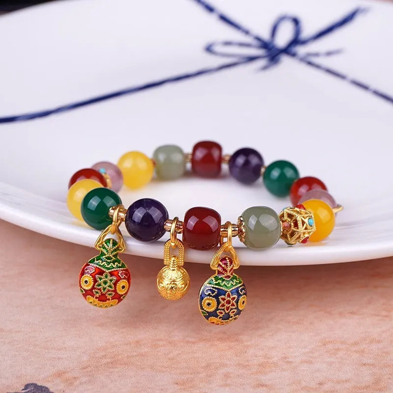 Hand-woven agate bracelet with swallowing gold beast 10mm beads