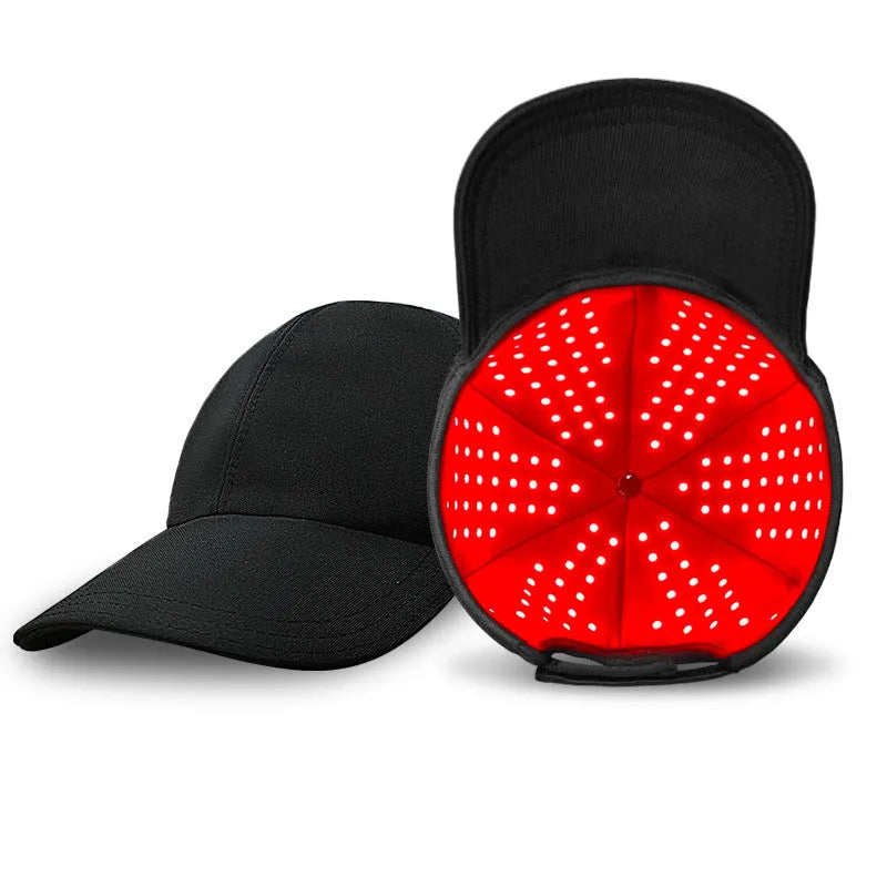 Black infrared duckbill hair growth cap with 180 LED lights and controller for scalp therapy