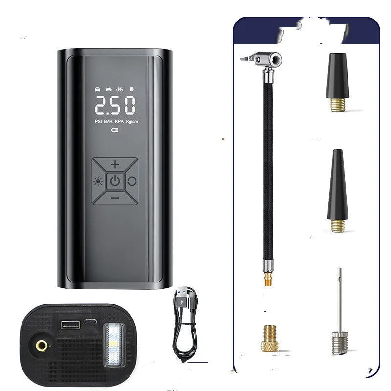 Portable wireless digital display car tyre pump with pressure gauge and USB port