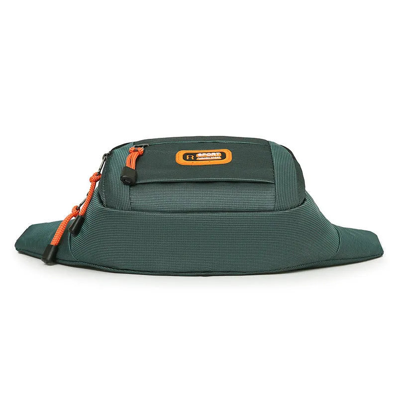 Large black slanted chest bag worn across the chest, showing its main compartment and adjustable strap.
