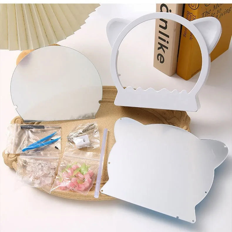 DIY Cat Head Tulip Flower Sea Night Lamp craft kit with tulip materials on a table