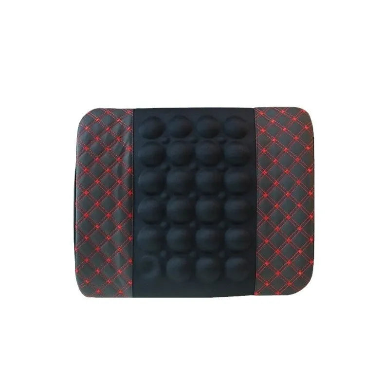 Car lumbar support pillow set in red wine colour with black and red trim includes electric massage option