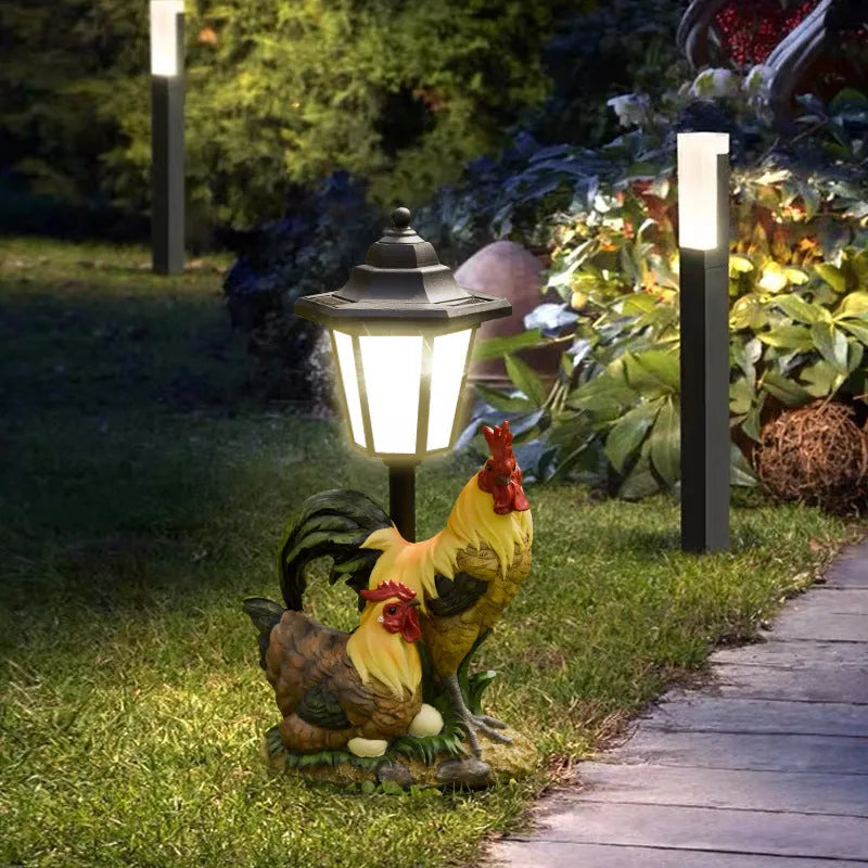 Solar powered decorative garden lamp with synthetic resin animal sculpture design