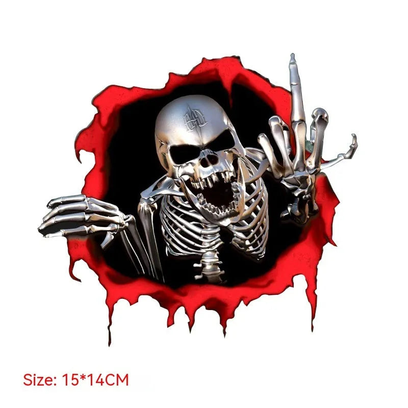 Colourful broken shell design reflective metal skull printed on a 15x14cm car bumper sticker
