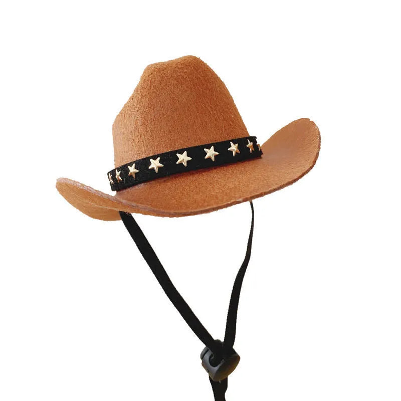 British cowboy hat for cats and small dogs in non-woven fabric with decorative ribbon or velvet belt