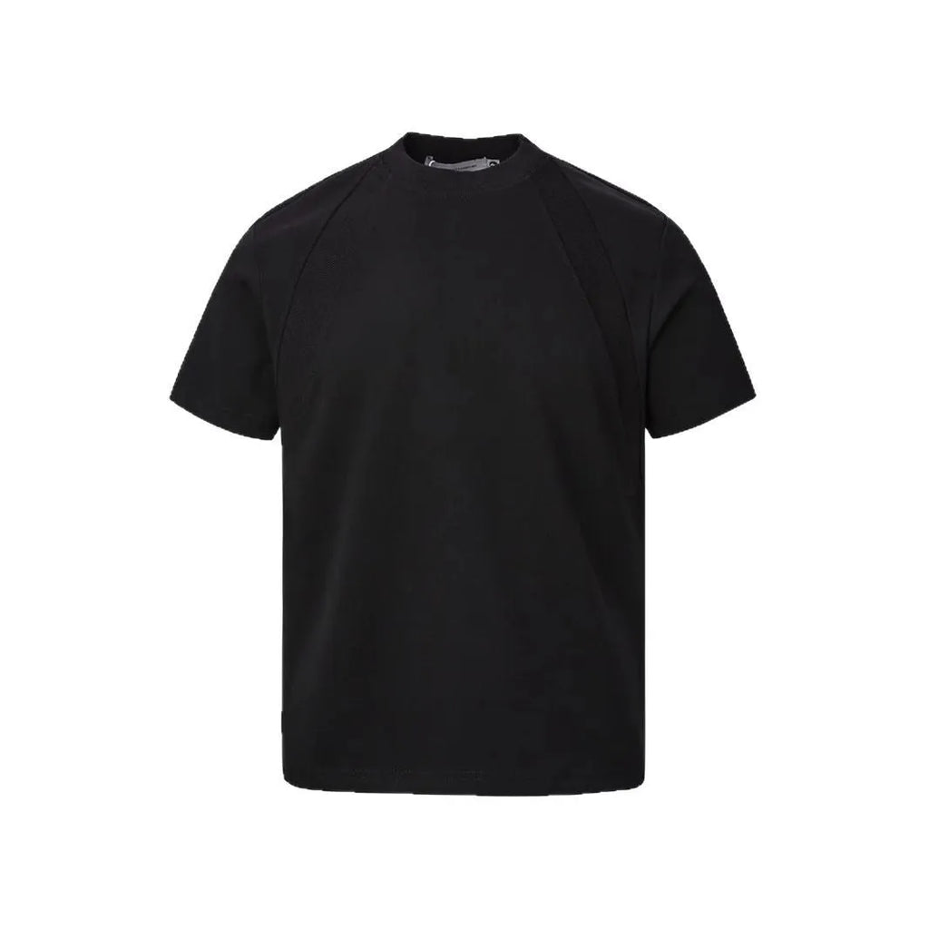 Air layer stitching short sleeve top in loose fit polyester, shown in black colour
