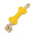 Blue bone-shaped dog toy made of felt with rope knots, shown on a white background.