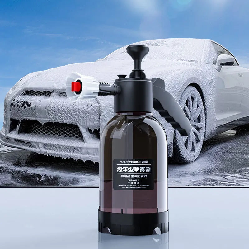 Black hand-held 2 litre spray bottle with two nozzles for garden watering and car washing