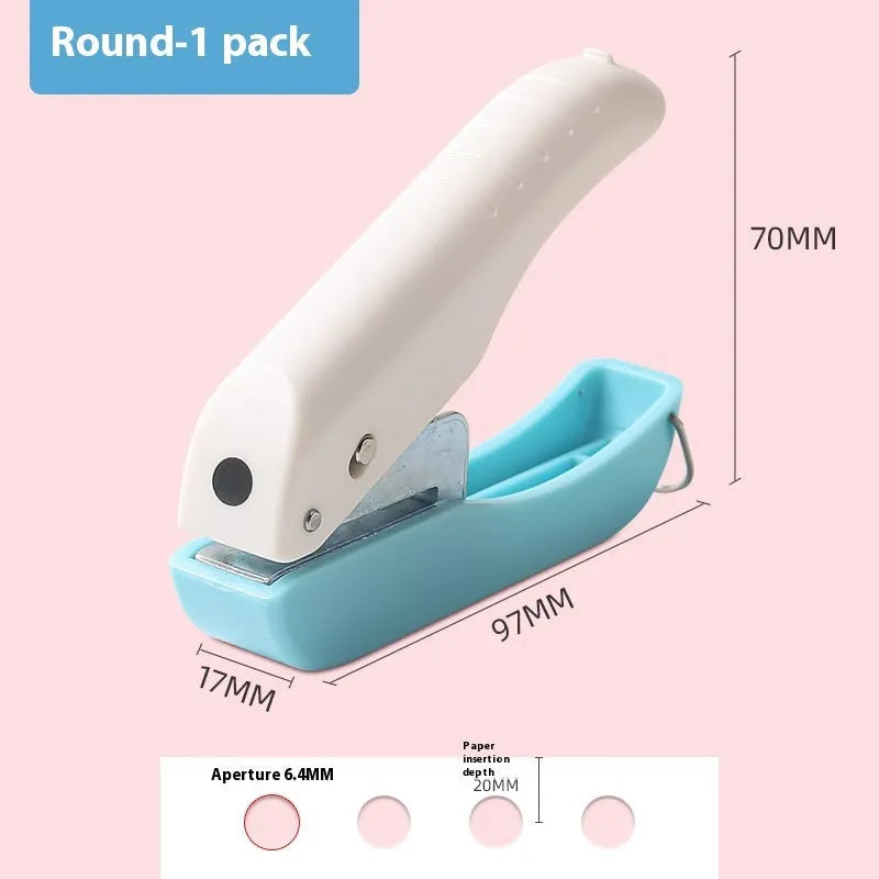 Small manual punching machine with 4mm embossed kindergarten patterns showing Love, Round and Star shapes