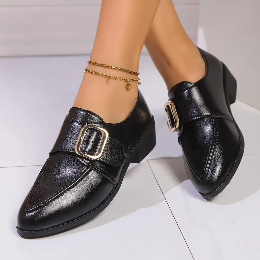Women's simple brown leather-style loafers with a choice of big bow or small bowknot decoration.