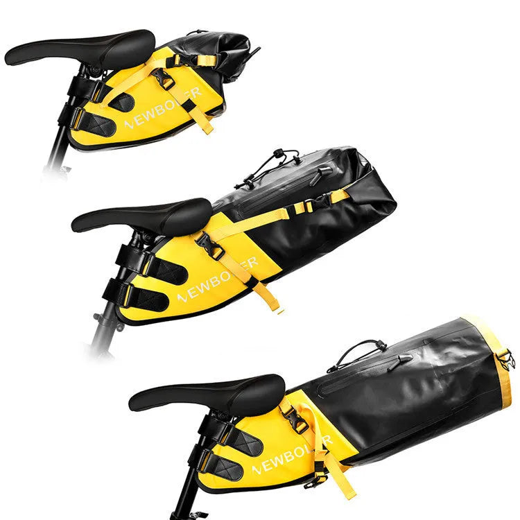 Waterproof PVC bicycle tail bag with 13 litre capacity in black, green or yellow colour