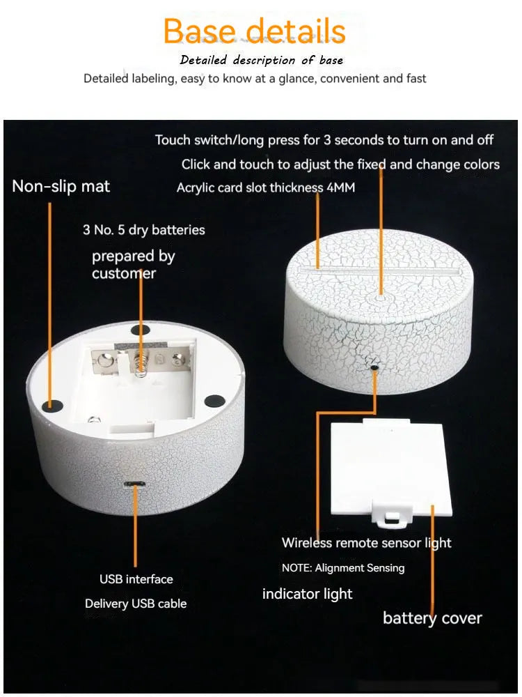 Heart-shaped acrylic table lamp with touch switch and USB cable