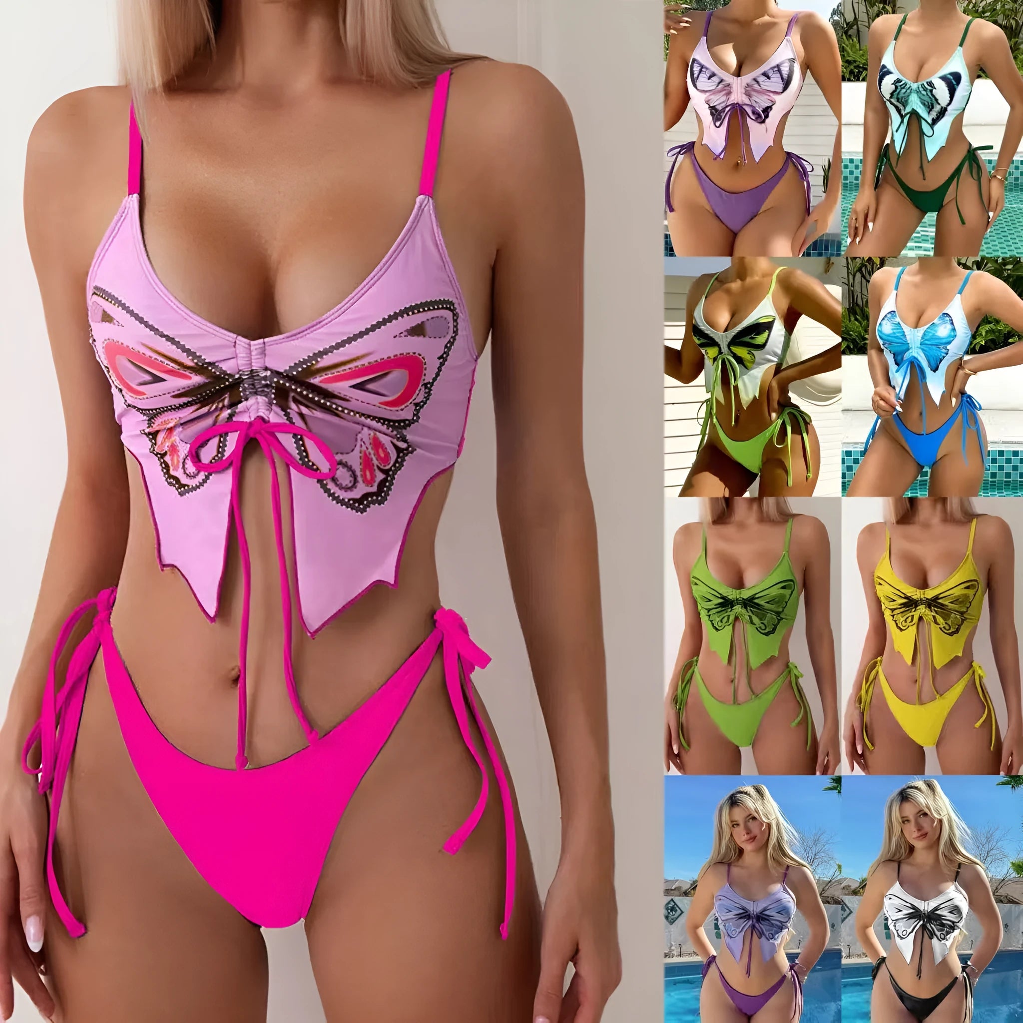 Women's sleeveless split bikini suit with bow detail in polyester fabric available in multiple colours