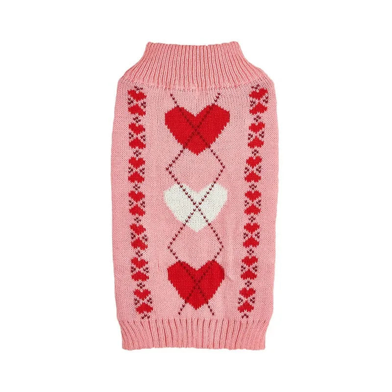 Acrylic dog sweater with bow and love heart design in pink colour option