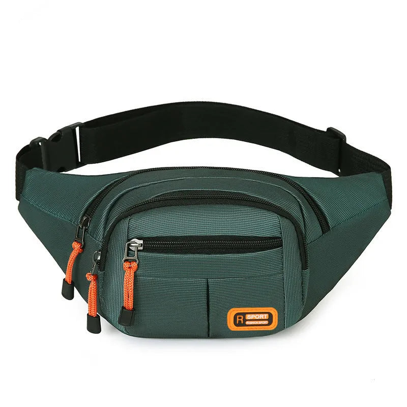 Large black slanted chest bag worn across the chest, showing its main compartment and adjustable strap.