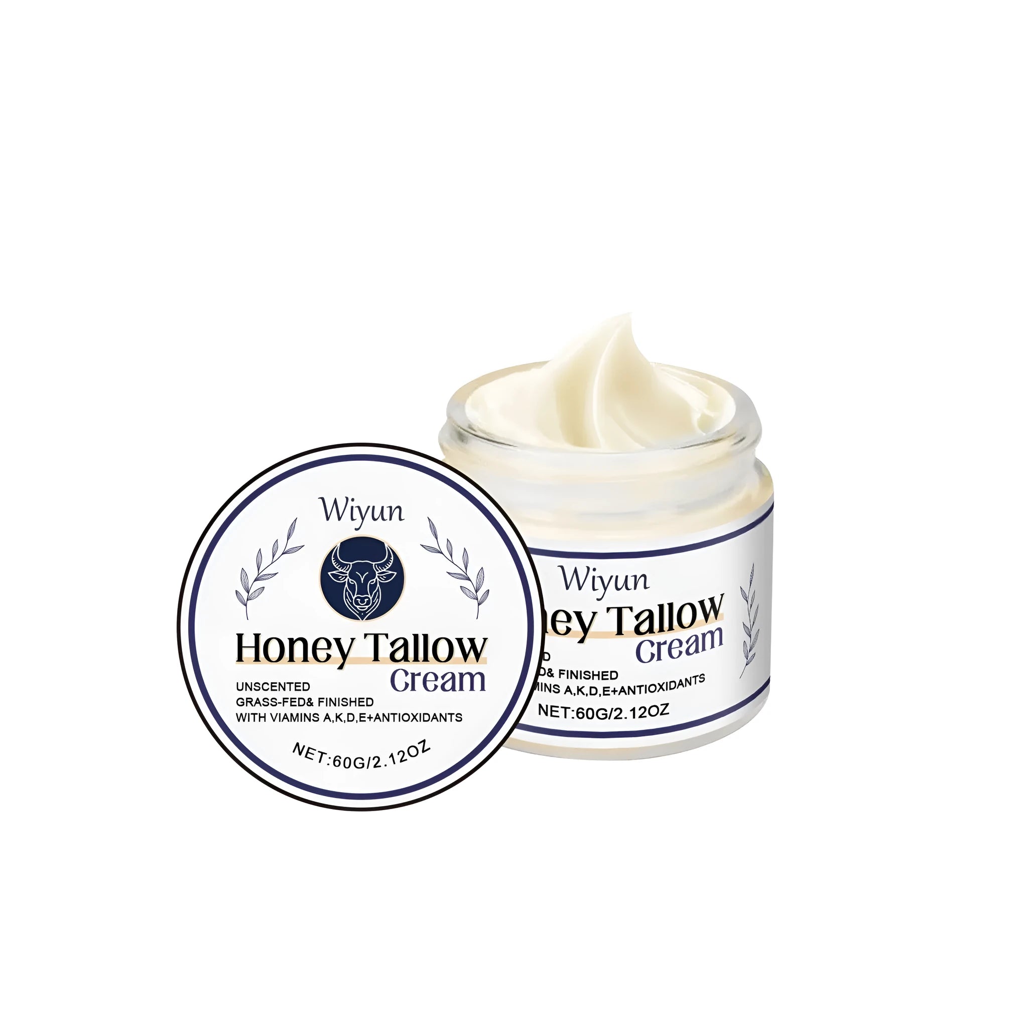 60g Cow Fat Moisturising Cream jar with tallow, glycerin and vitamin enriched formula