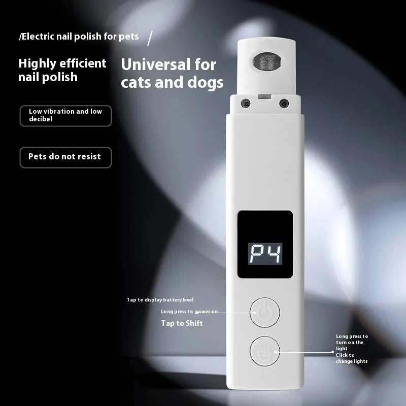 White pet electric nail grinder with dust cover and light for dog nail care
