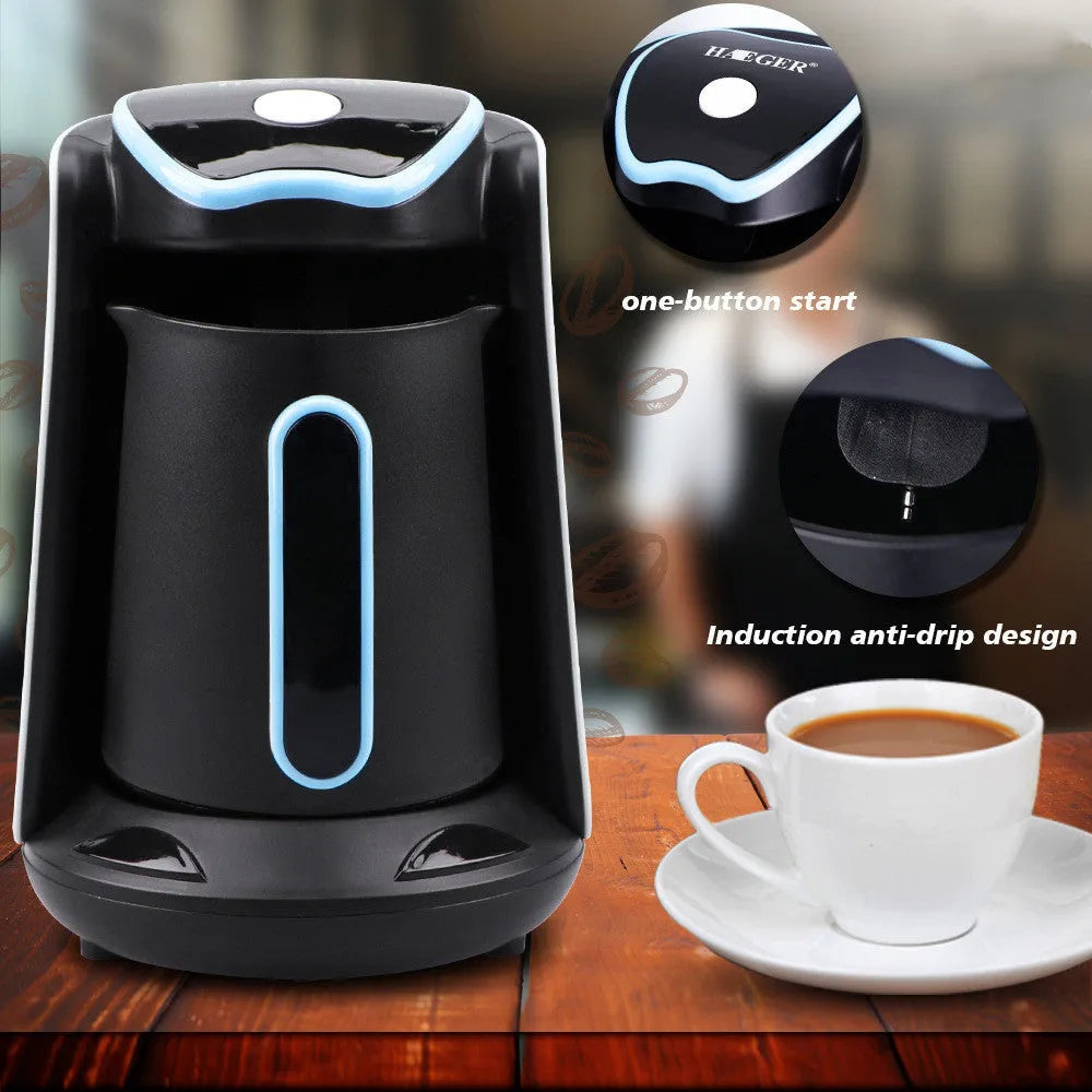 Plastic portable coffee and tea maker in blue with EU power cord