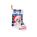 Green and black plaid cat printed cloth Christmas decoration measuring 26x36cm.