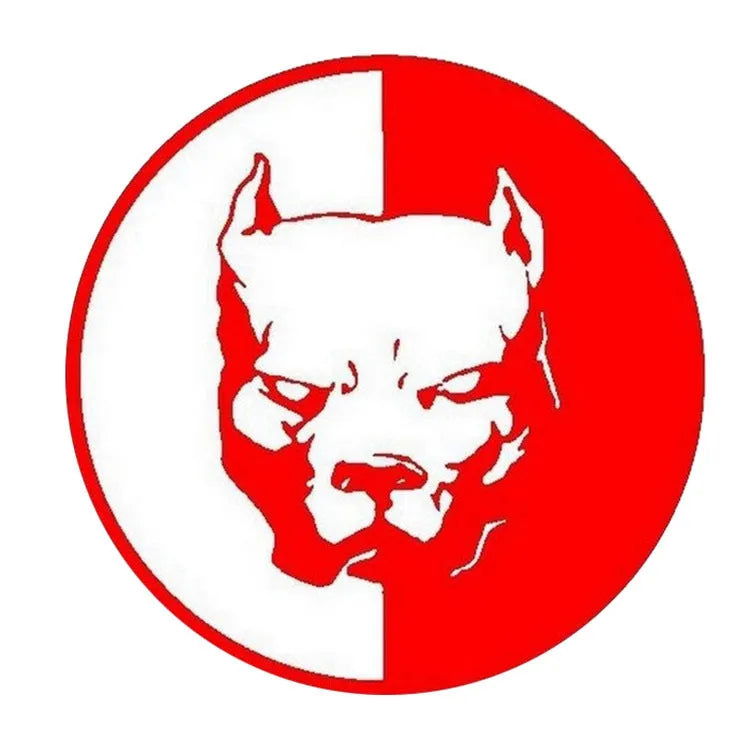 Bulldog superhero reflective car sticker measuring 12x12 cm in black, white and red colour options