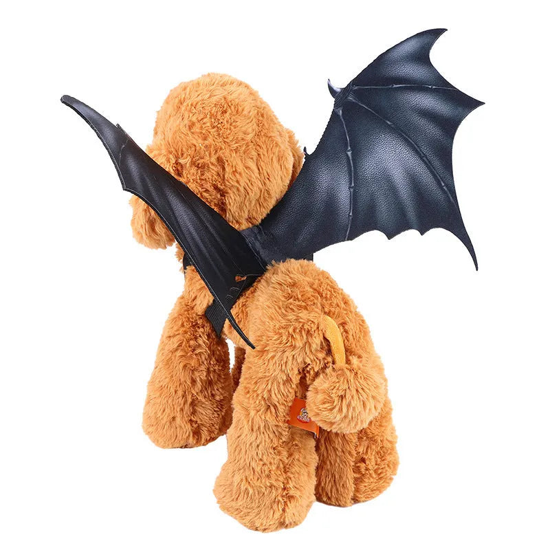 Black cloth bat wings Halloween costume for pets showing three size options: 64cm, 55cm, and 40cm wingspan