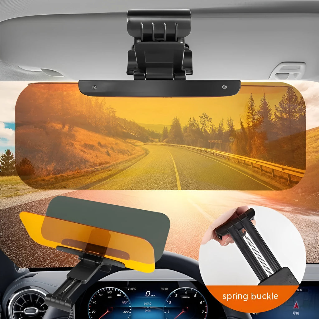 Anti-high beam goggles dual-use car sun visor with acrylic lens on colour box packaging.