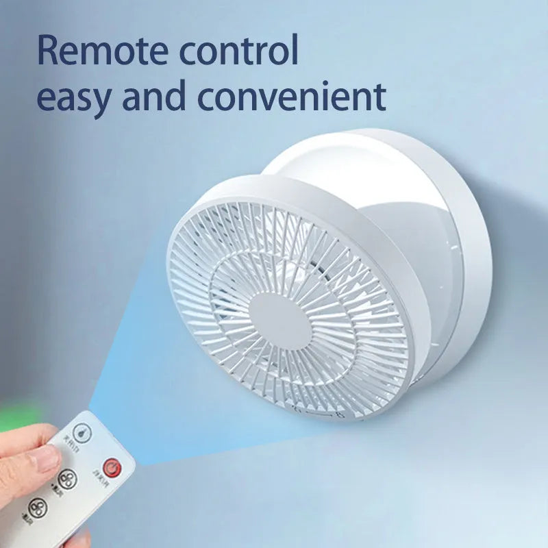 Portable USB rechargeable folding fan with remote control and night light in white, blue or green