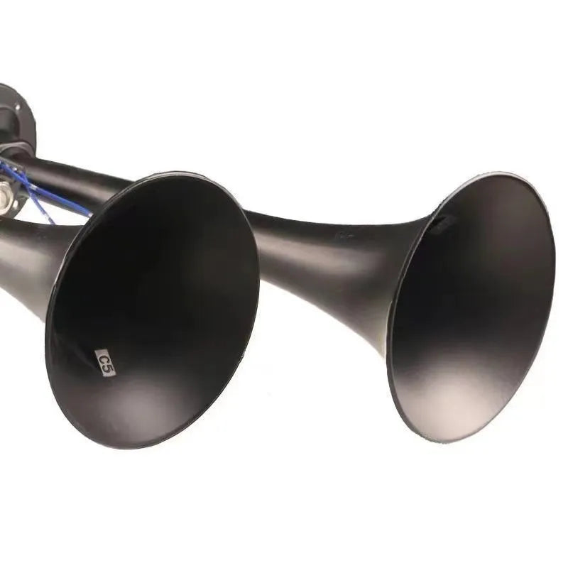 Black dual trumpet super loud 300DB air horn kit for 12V and 24V cars and trucks