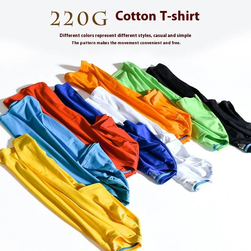 Men's solid colour round neck cotton t-shirt on a hanger, showing short sleeves and casual fit.