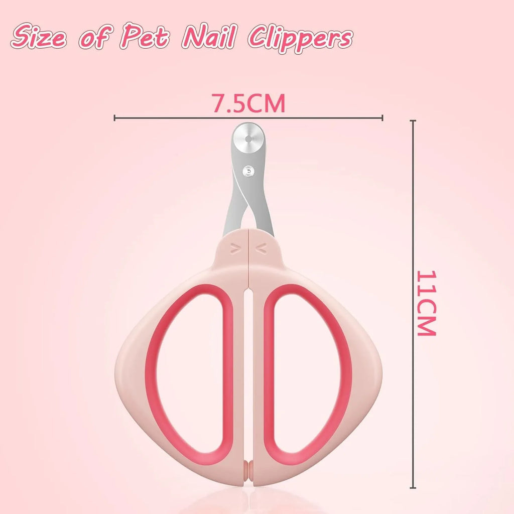 Cat nail clipper with positioning round hole and non-slip handle in blue and pink colours