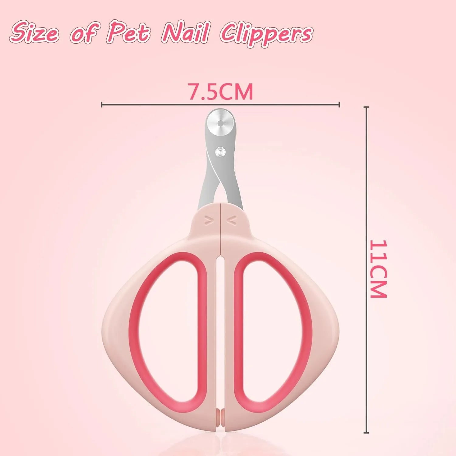 Cat nail clipper with positioning round hole and non-slip handle in blue and pink colours