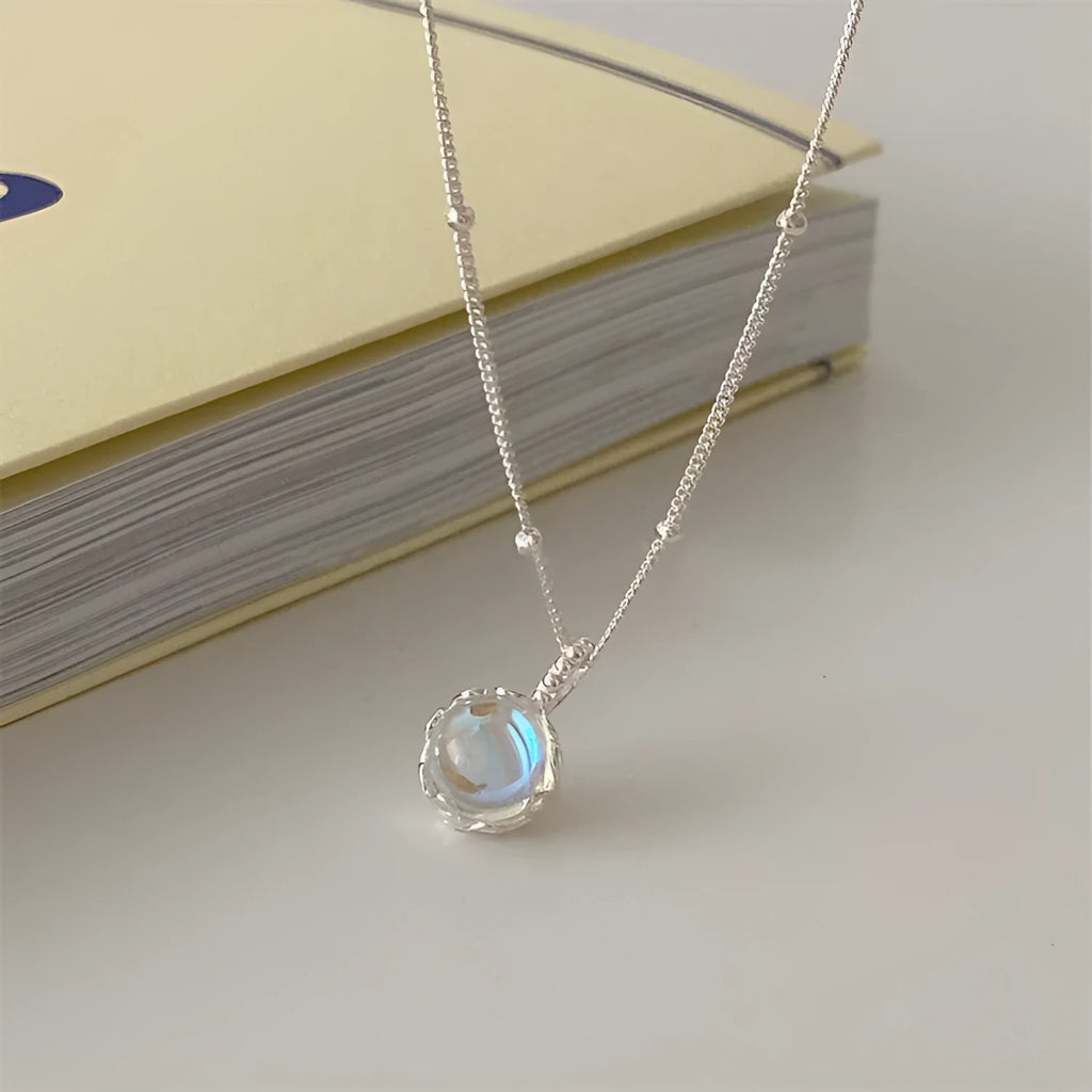 Women's 925 sterling silver necklace with geometric stone pendant on adjustable curb chain