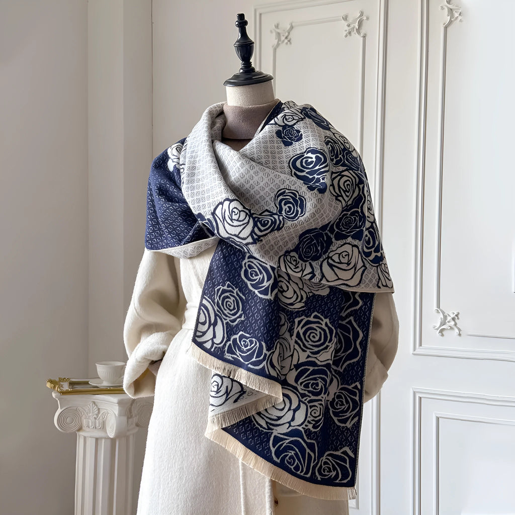 Imitation cashmere winter scarf with tassels in black blue grey or khaki colours