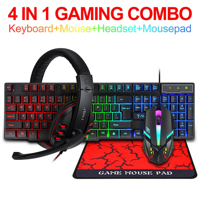 Thunder Wolf T800 gaming keyboard and mouse set with headset and mouse pad