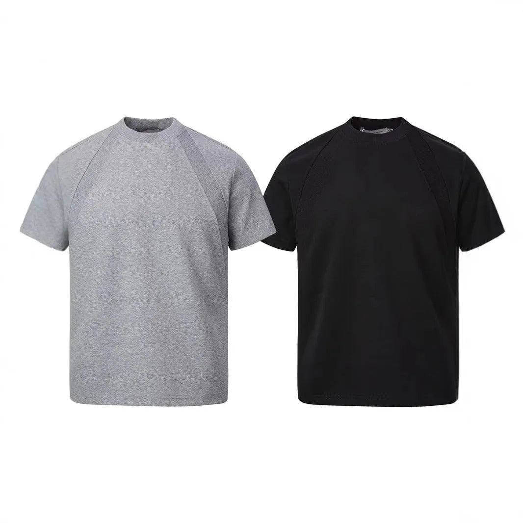 Air layer stitching short sleeve top in loose fit polyester, shown in black colour