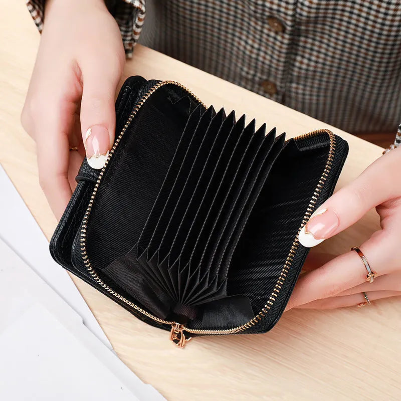 Ladies short fold wallet with lychee pattern in beige, pink, black, and red colours