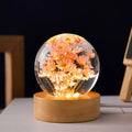 3D dandelion crystal ball lamp on beech wood base with USB cable