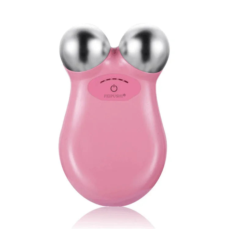 Pink or white microcurrent facial lifting device with compact design for skin firming treatments