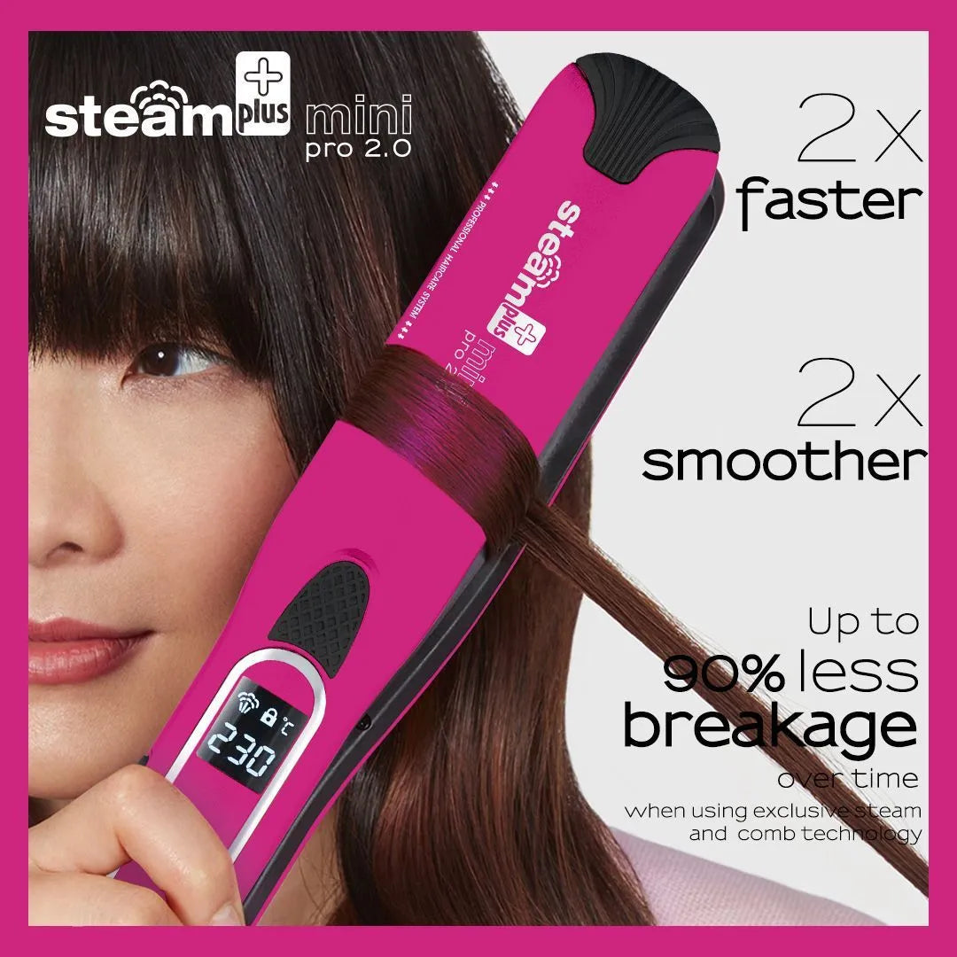Mini steam hair straightener in champagne colour with European plug