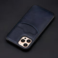 Dark blue PU leather protective phone case for iPhone business smartphones.