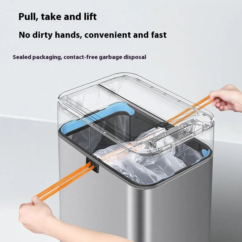 Stainless steel square smart trash can with inductive hands-free opening and deodorant function