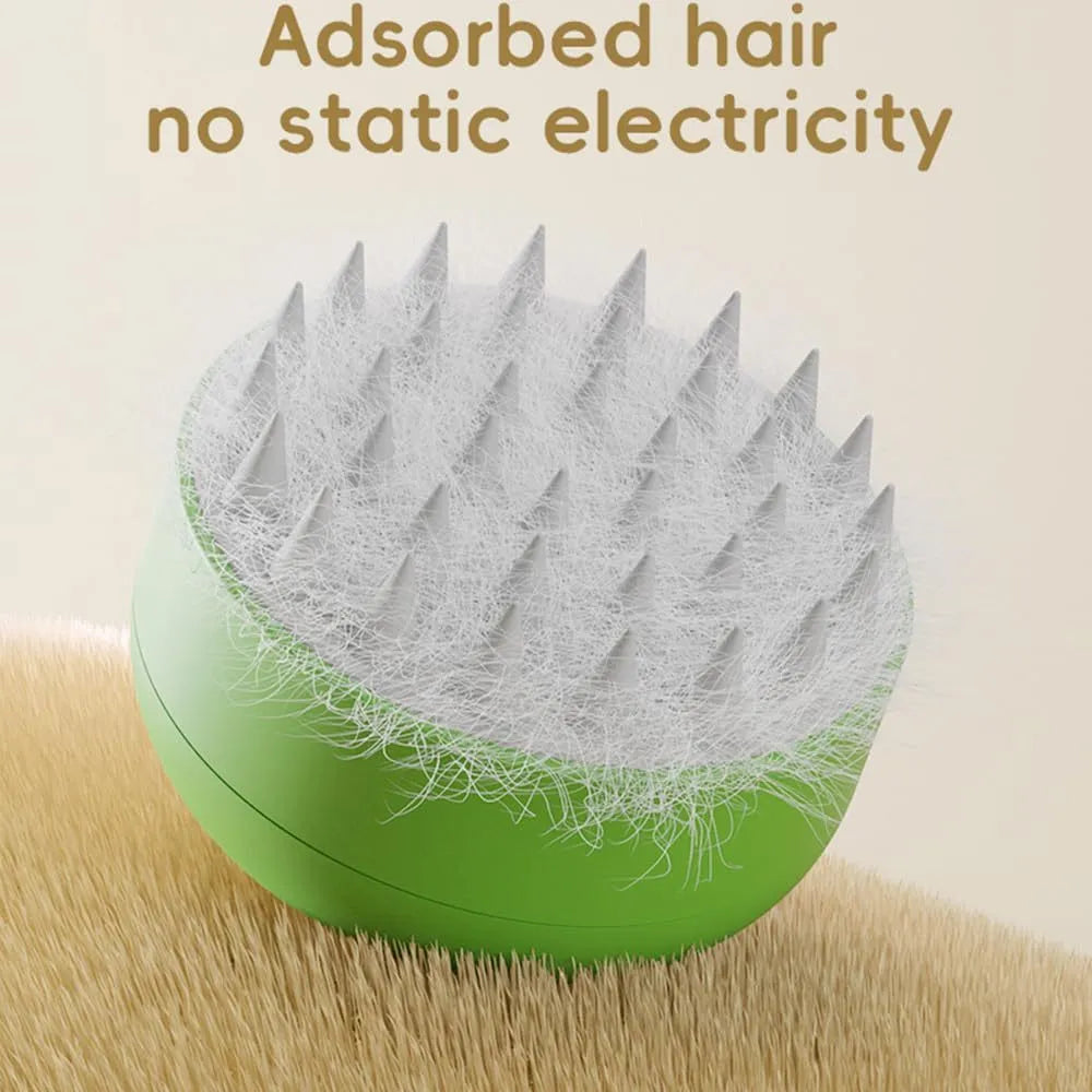 Green and yellow rechargeable cat dog steam brush with silicone bristles for grooming