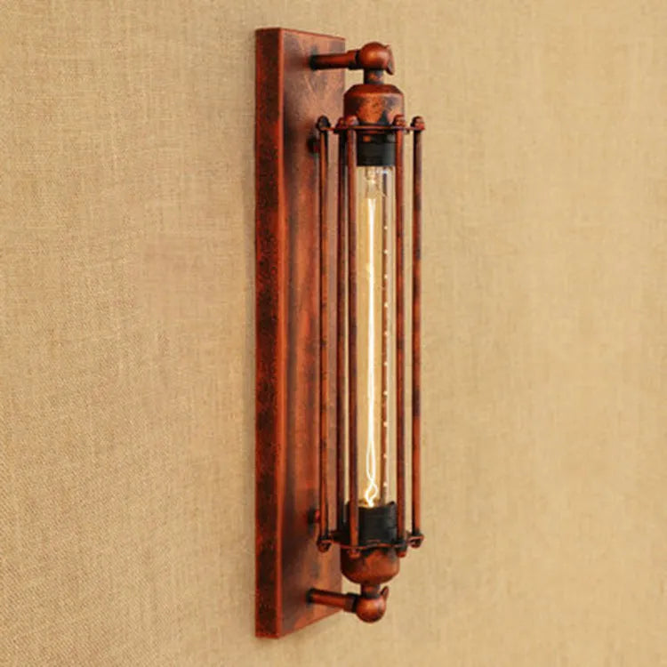 Industrial retro flute design iron wall lamp in black, bronze, rust, or silver finish