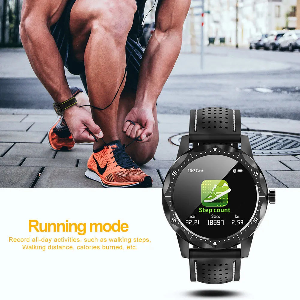 COLMI SKY1 smart watch on wrist showing heart rate and step data on 1.3 inch colour touch display