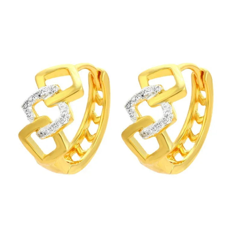 Gold geometric hollow out clip-on earrings with electroplated alloy construction